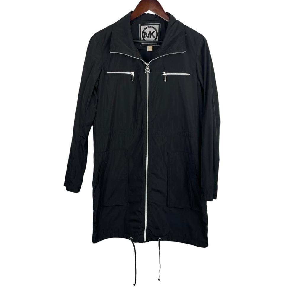 Michael Michael Kors | Black Long Line Windbreaker Zip Jacket